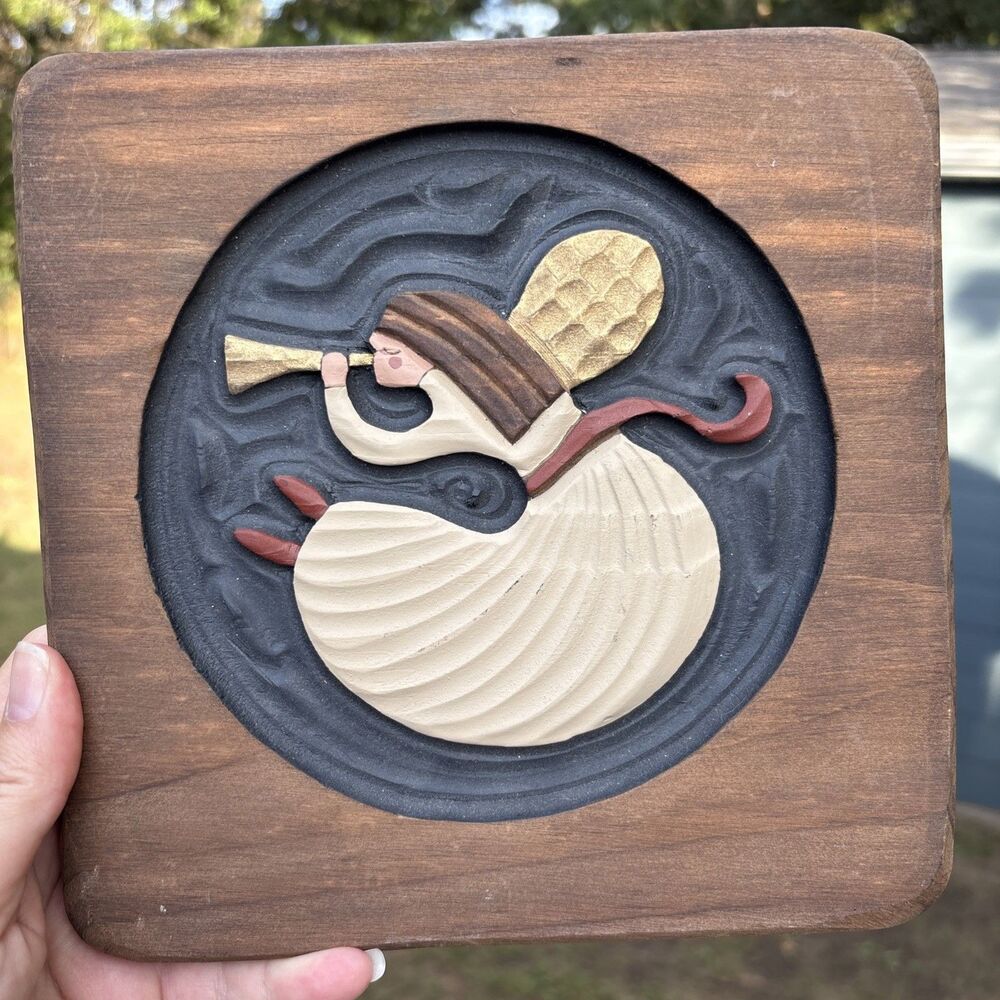 Vintage, Hand-Carved Relief Angel Plaque created by Chicken Creek Carvers